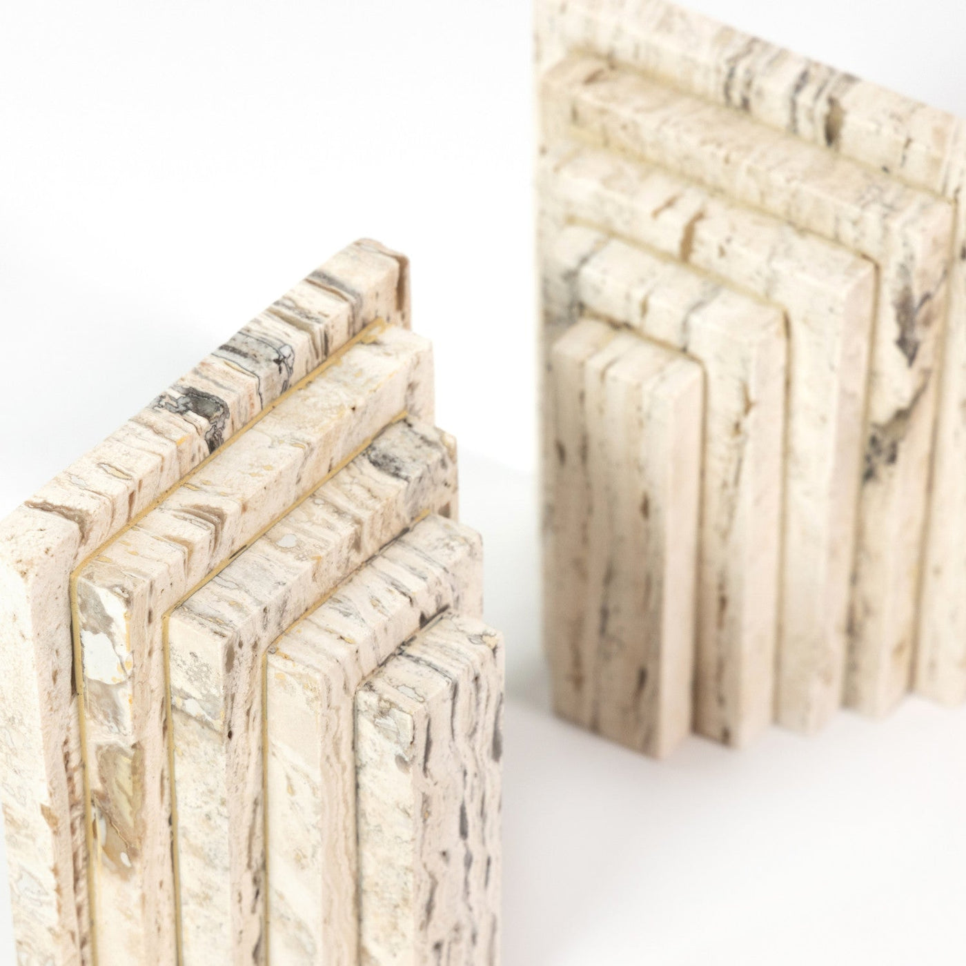 STEPPED BOOKENDS-WHITE TRAVERTINE