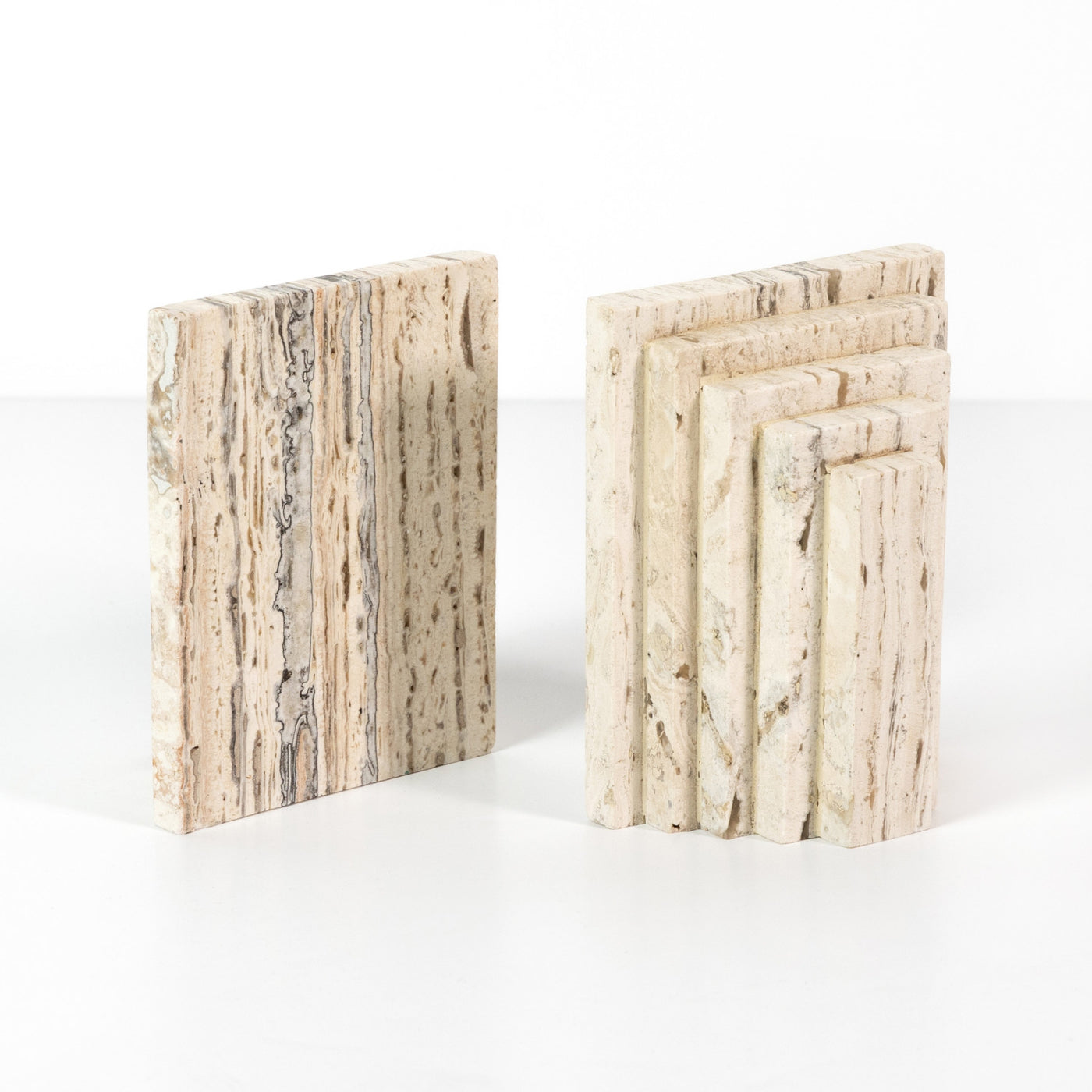 STEPPED BOOKENDS-WHITE TRAVERTINE