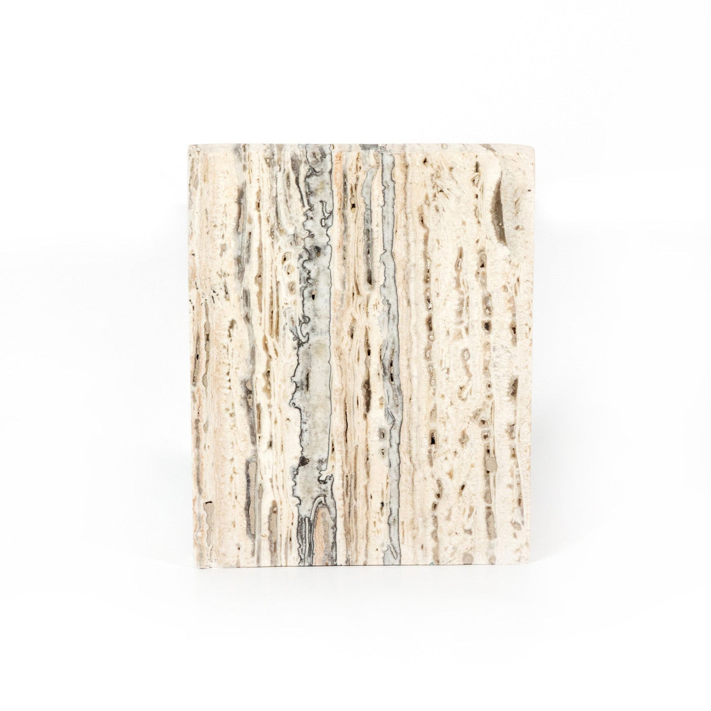 STEPPED BOOKENDS-WHITE TRAVERTINE