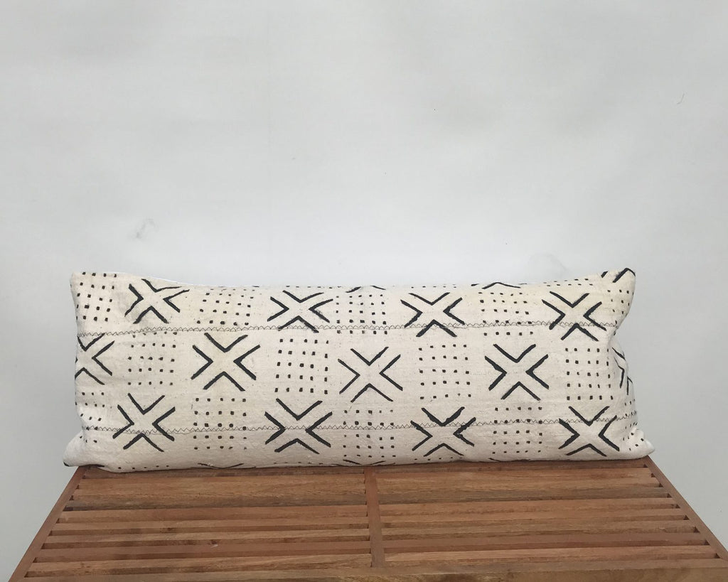 Extra Long Lumbar Pillow, African Pillow, White Mudcloth Pillow